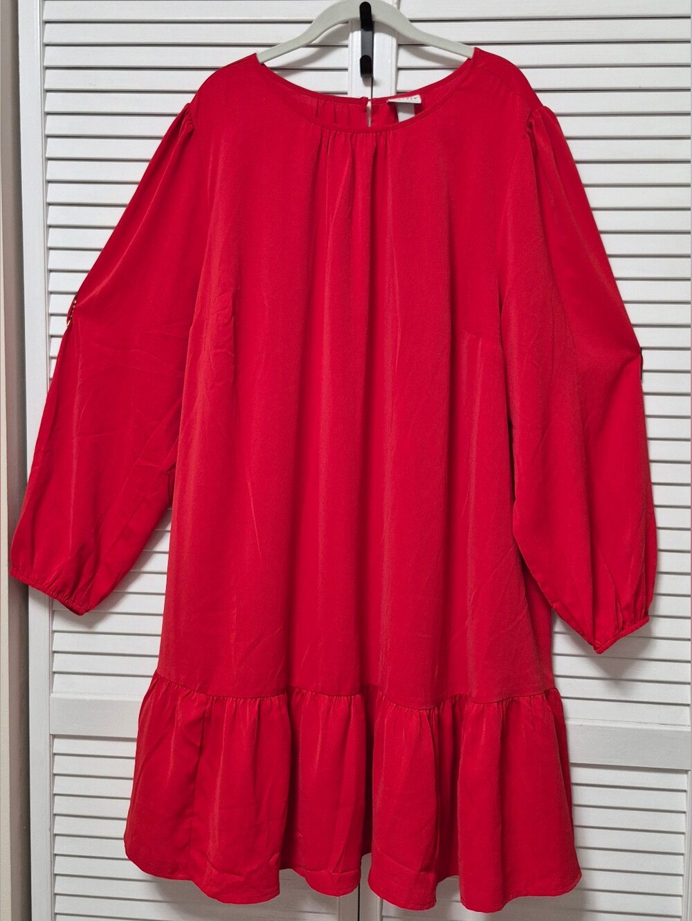 Ava & Viv Red Ruffle Neck Dress Women's Plus Size 2X Long Sleeve
